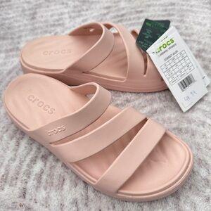 Crocs Women's Pink Triple-Strap Slide Sandals